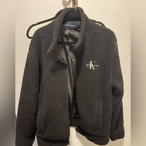 Calvin Klein Jeans Black Sherpa Jacket with Contrasting Logo
